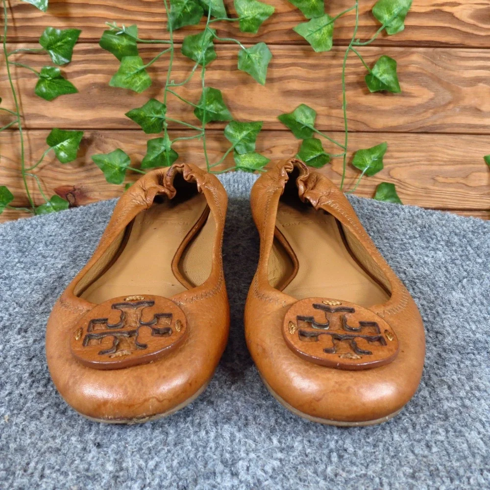 Tory Burch Reva Women Ballet Flat Size 6.5 Professional Work Tan Leather